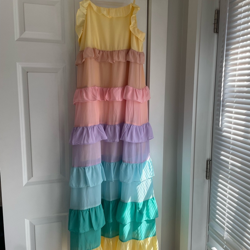 Vestique Rainbow Ruffle Maxi Dress